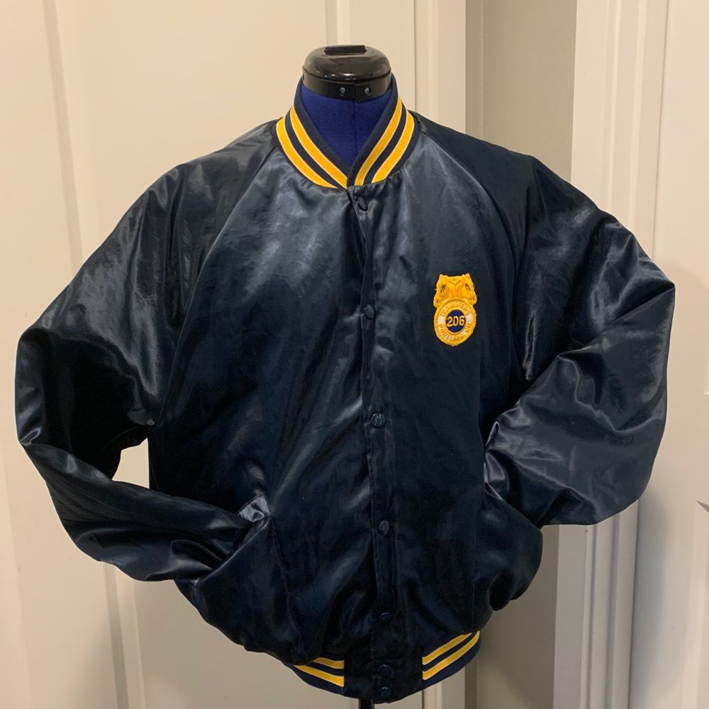Vintage Mens Teamsters Bomber Jacket - Blue Nylon